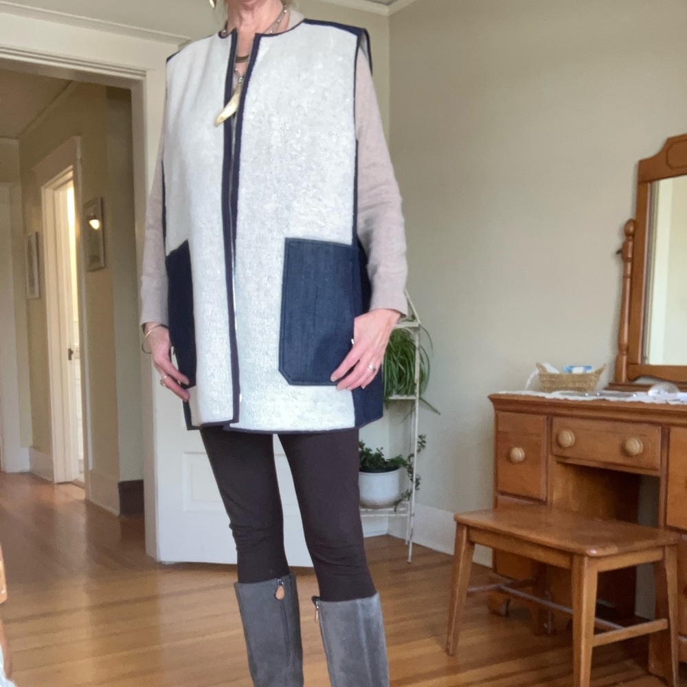 Lafayette 148 New York denim and faux shearling Vest